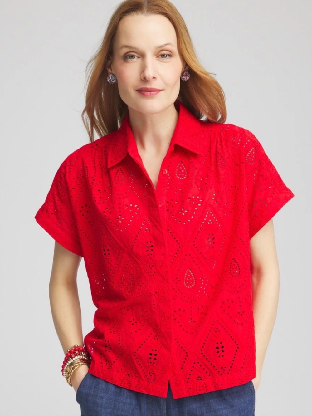 Chico’s Embroidered Eyelet Button-down Top